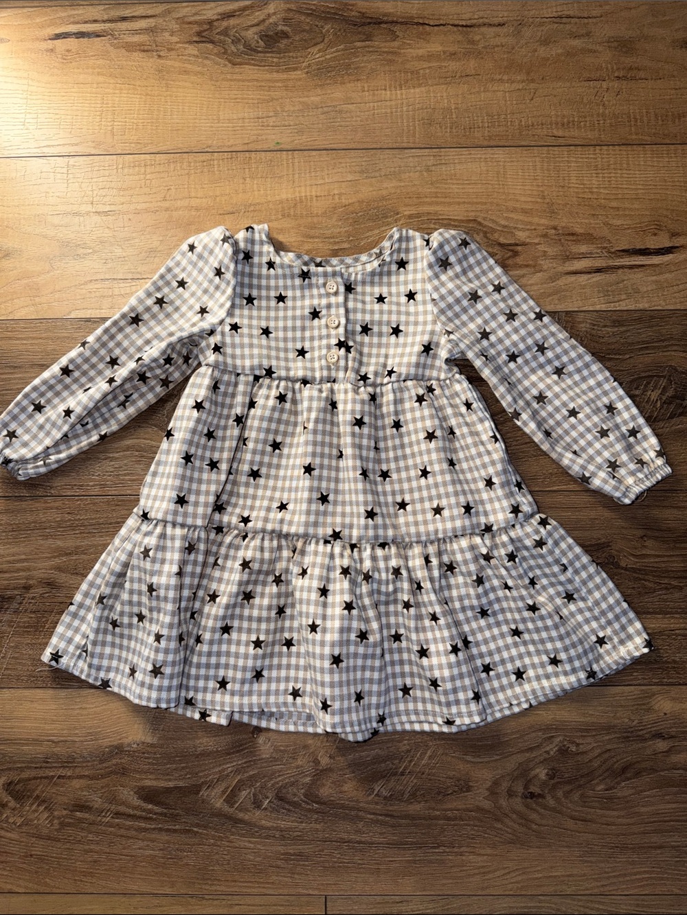 Cat & Jack Blue Gingham Star Print Tiered Dress